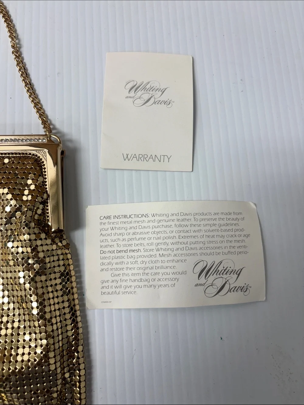 Whiting & Davis Gold Mesh Evening Wristlet with Chain